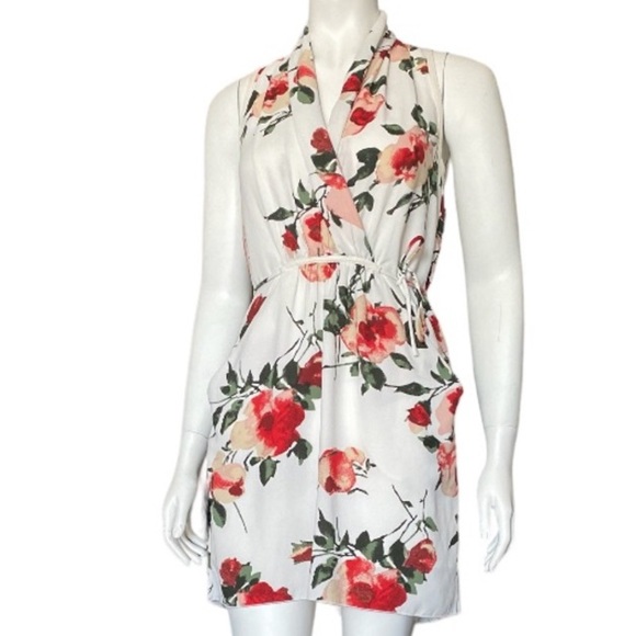 NWOT ARITZIA Size M |XXS White Floral V Neck Wait Strap Mid Dress - Picture 14 of 15